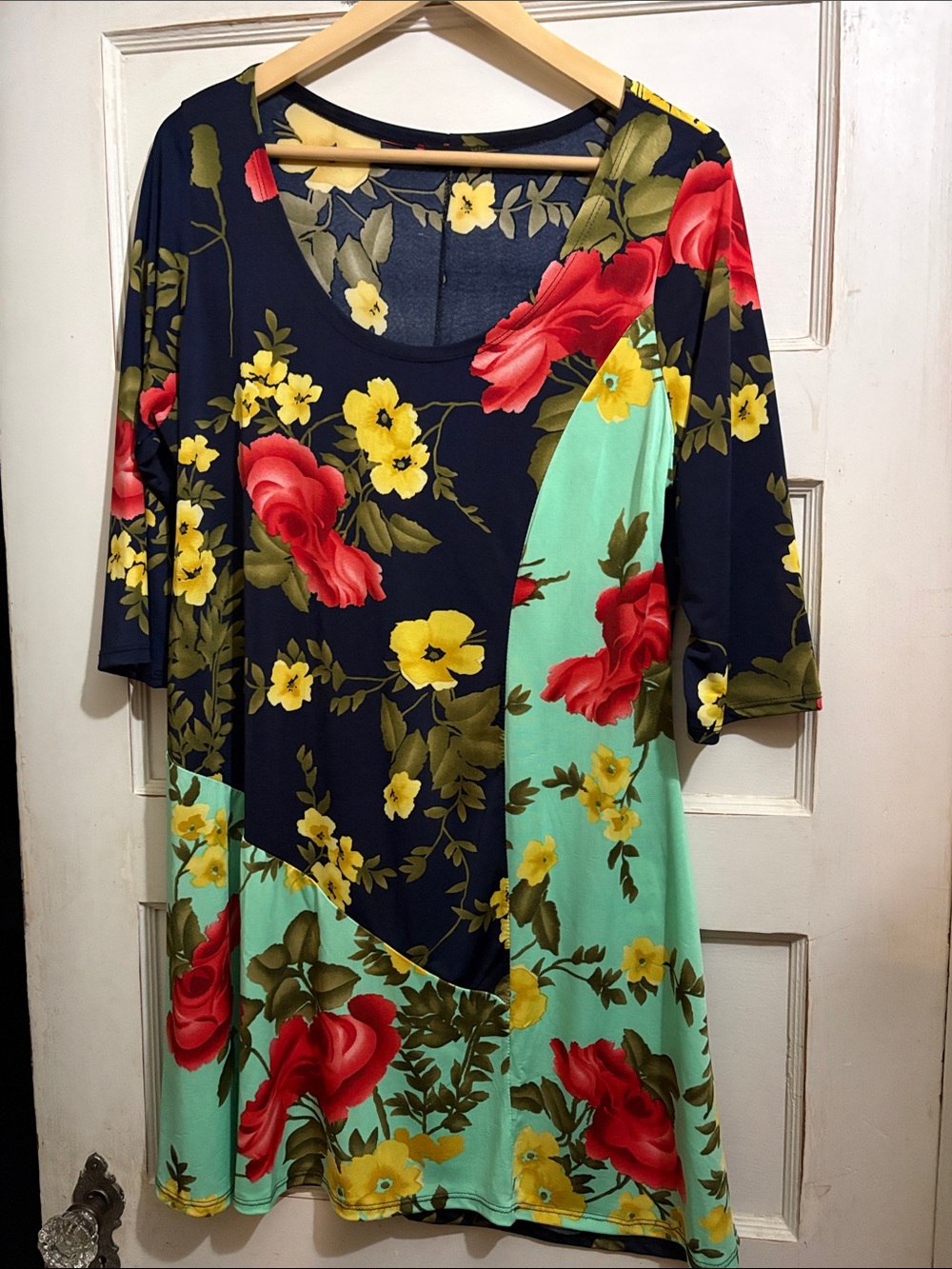 Floral Colorblock Tunic Top - Navy, Mint, Red, Yellow